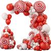 Weihnachtsballons Rot und Weiß Süßigkeiten, Kranzbogen-Set Lutscher Zuckerstange Aluminiumfolienballon Weihnachtsfeier Dekoration