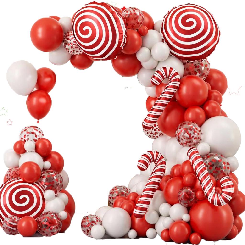 Weihnachtsballons Rot und Weiß Süßigkeiten, Kranzbogen-Set Lutscher Zuckerstange Aluminiumfolienballon Weihnachtsfeier Dekoration