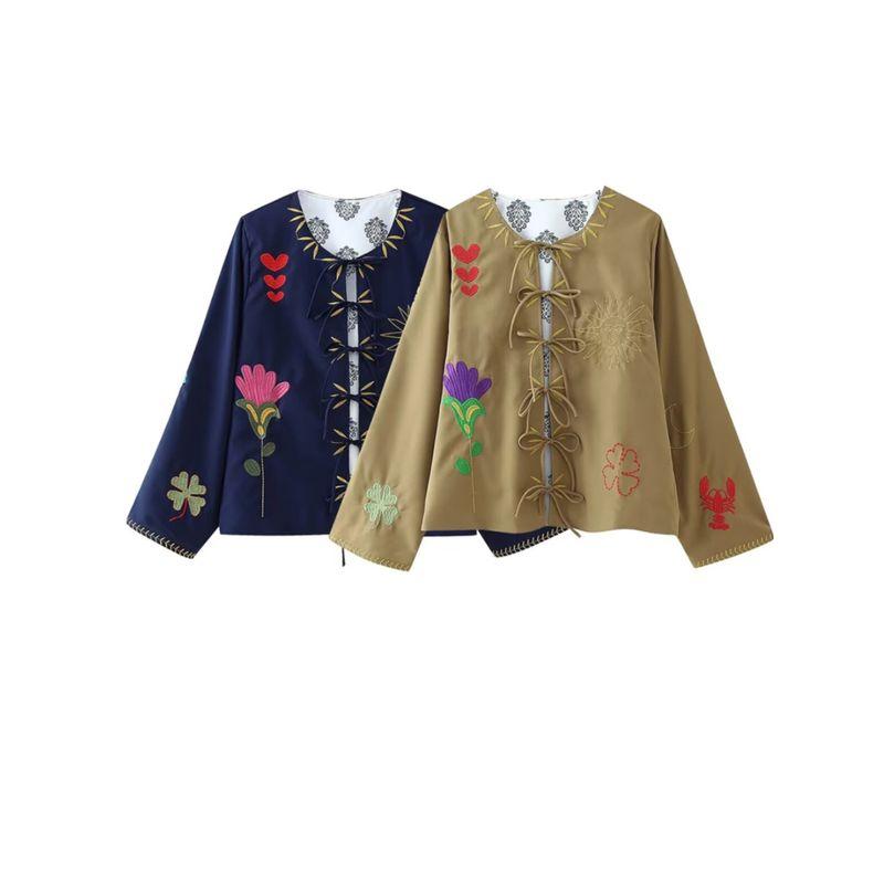 Kaslead New Arrival Women's Clothing Fashion Style Fashion Casual Easiest for Match Lace-up Embroidered Long Sleeves Outwear