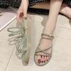Two wear fairy style sandals, female 2025 new female fashion slope heel rhinestone trendy versatile cool slippers, female summer wear