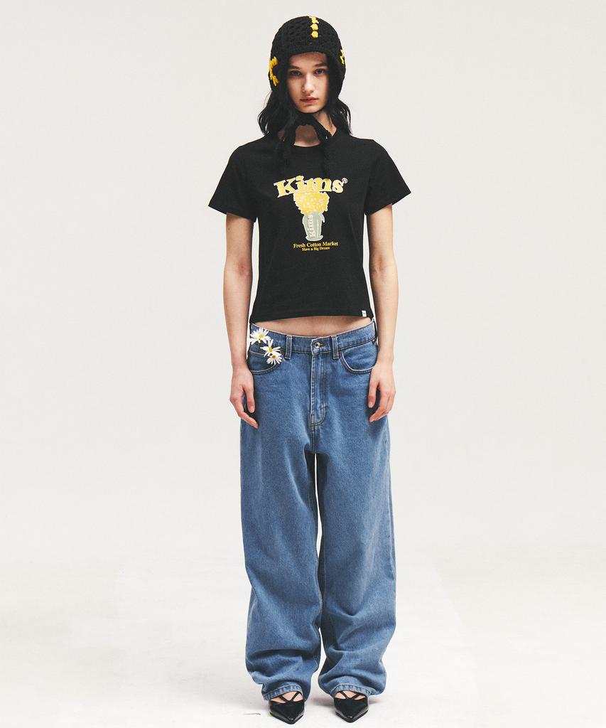 Kimseupeulesikoteunmakes (Unisex) Popcorn Flower Tee Black