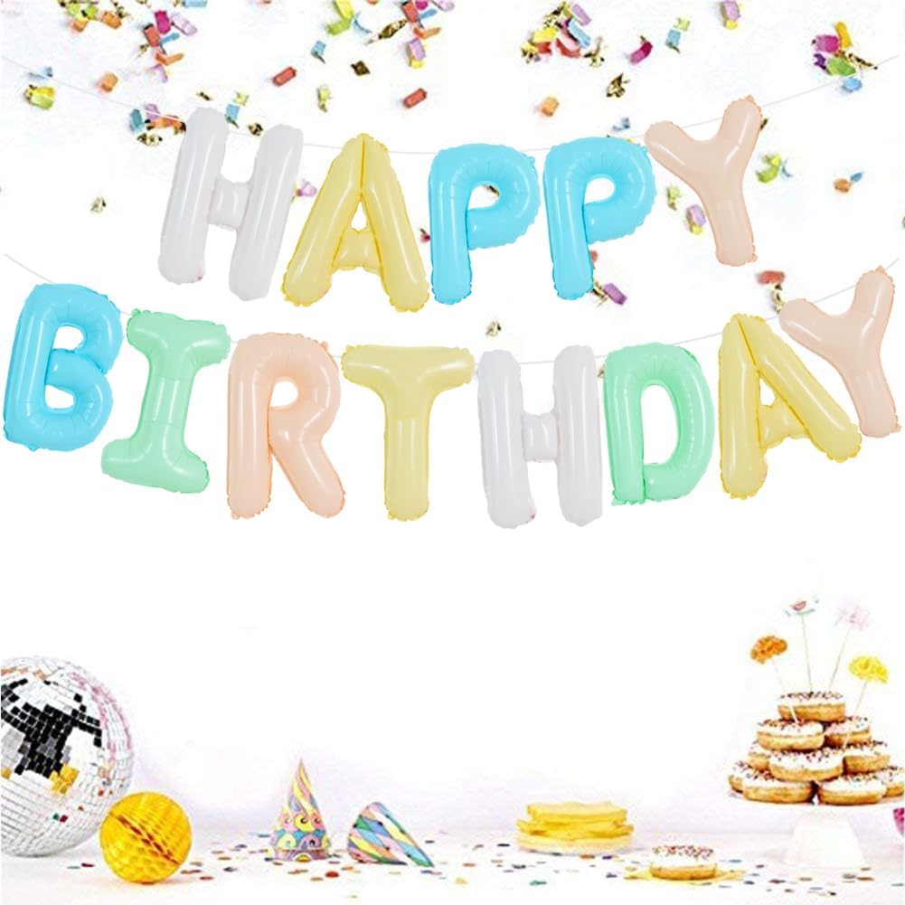 TONIFUL Leuchtend Bunt Happy Birthday Ballon Banner 16 Zoll Mylar Folie Buchstaben Geburtstagszeichen Wimpelkette für Mädchen Jungen Kinder & Erwachsene Geburtstag