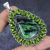 Natural Ruby Zosite, Peridot 925 Sterling Silver Jewelry Pendant 2.68" ETC-13793