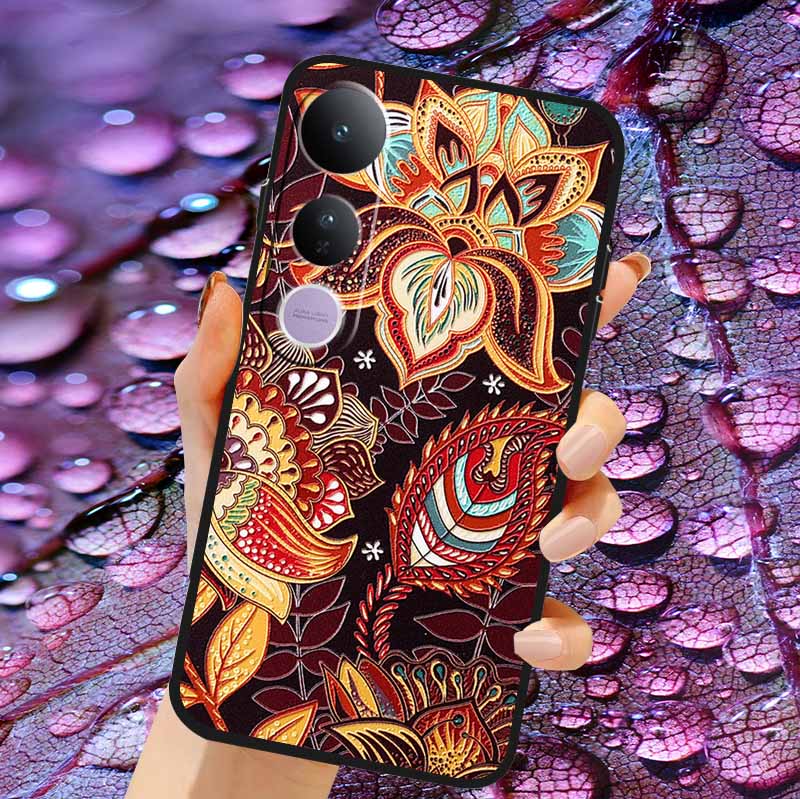 Case For Vivo V50 Lite Soft 3D Flower Relief Emboss Silicone Covers for Vivo V 50 Lite 4G 5G V50Lite Soft Capa Protective Casing