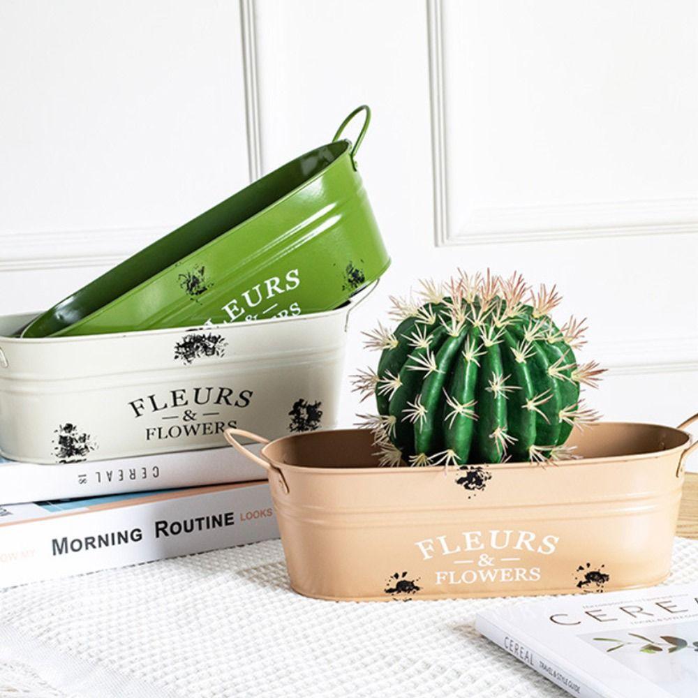 Ellipse Flower Container with Handle Flower Pot Vintage Rustic Flowerpot