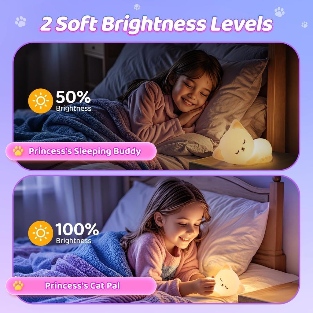 Night Light for Kids,16 Colors Cat Lamp Cute Lamp,Dimmable Baby Night Lights for Nursery,Silicone Rechargeable Nightlight for Kids Room,Kawaii Room