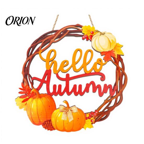 Rustic Farmhouse Wall Art Autumn Harvest Wooden Wreath Pendant, Front Door Hanging Ornaments with Hemp Rope, Natural Wood Fall Sign Pumpkins