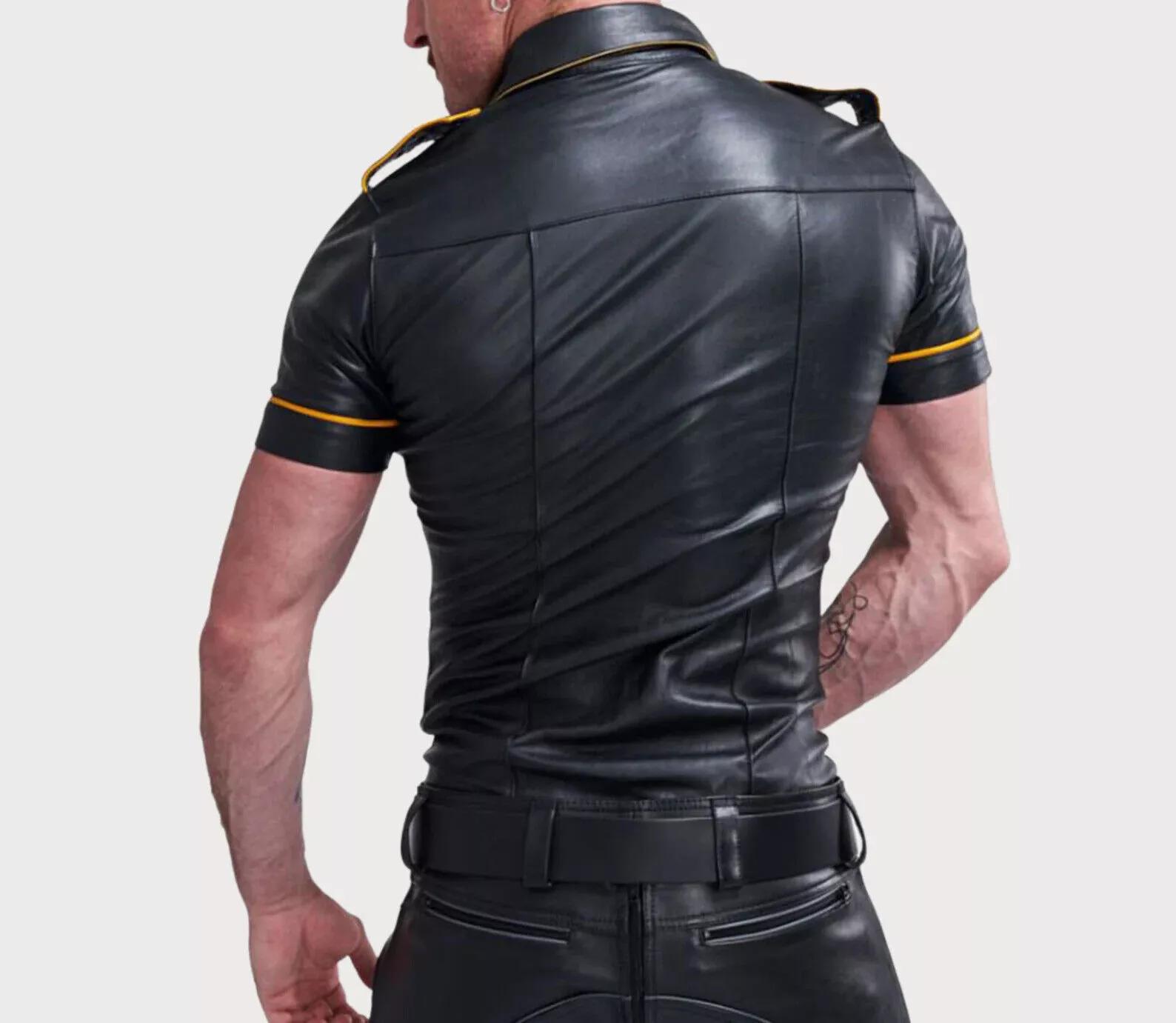 

Черная натуральная кожа овчины формальная ручная работа стильная повседневная классическая рубашка для мужчин S чёрный