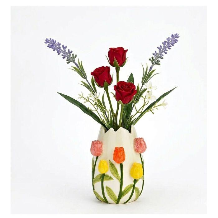 Vase en porcelaine - EDEN - Décor Tulipes - Multicolore - 13x9x10 cm - Intérieur