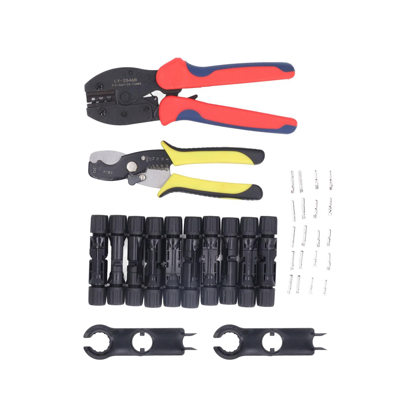 

Набор инструментов для обжима солнечных панелей. Точный храповой механизм с автоматической фиксацией. Обжимной инструмент для солнечных панелей с 10 разъемами для