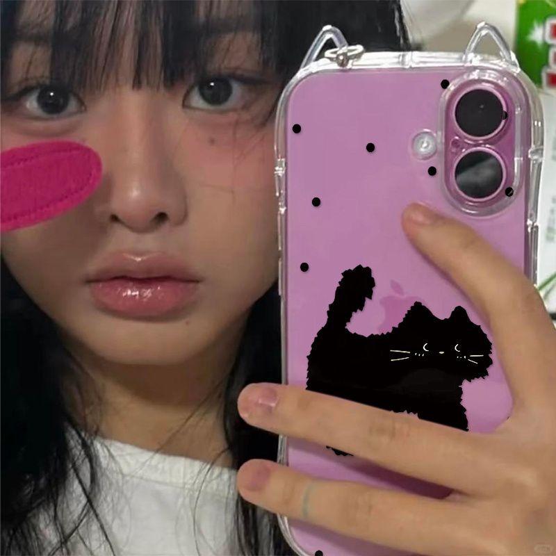 Polka Dot Black Cat Applies To iPhone17 Mobile Phone Case Apple Air Cat Ears 16/15 Cute 14 Women 13 Soft Cover