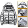 Shiny Down Jacket Men"s Winter Jacket Stand-up Tie Hood Down Jacket