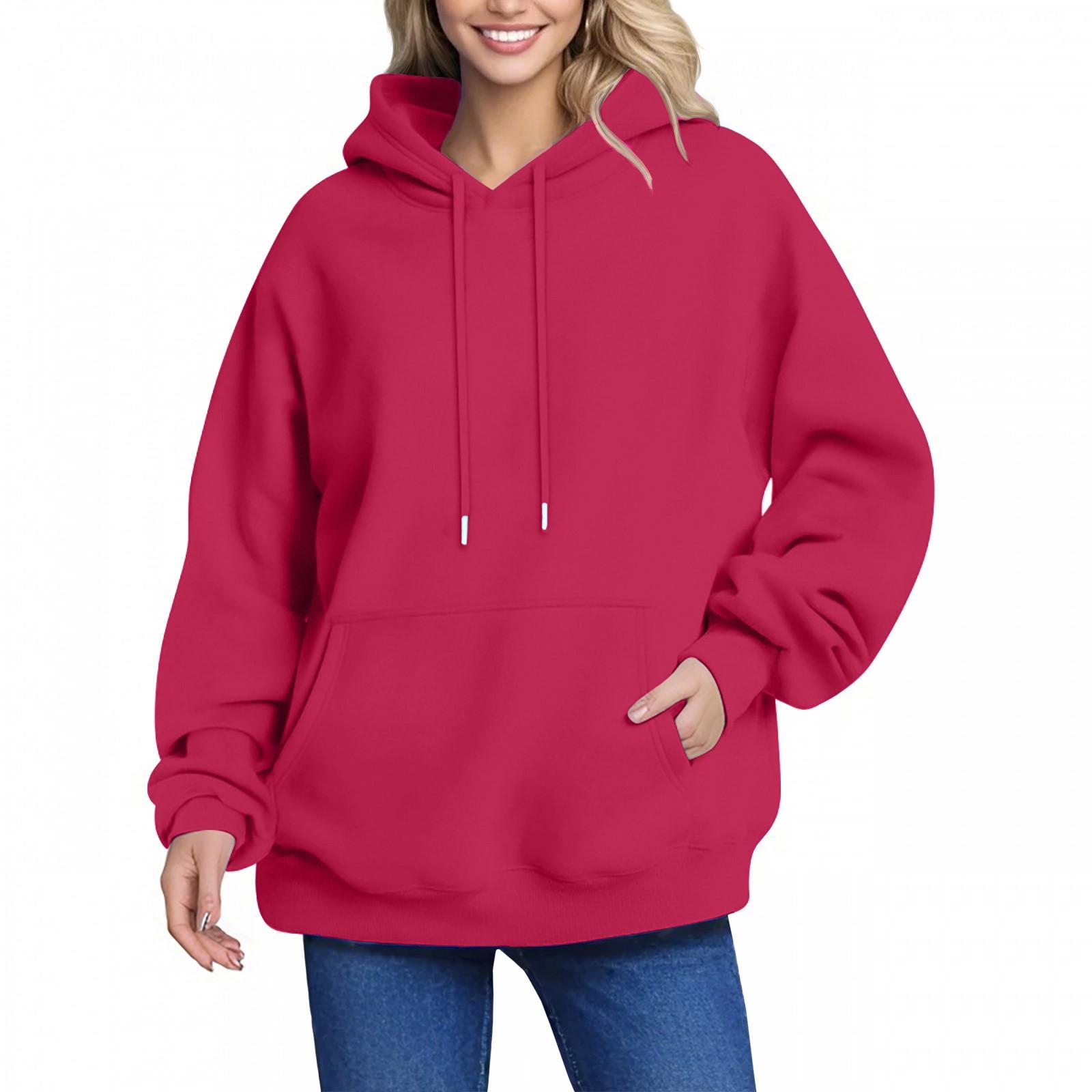 

Женская толстовка с капюшоном, однотонная, с длинными рукавами, мешковатый свитер, топ XXXXXL горячий розовый