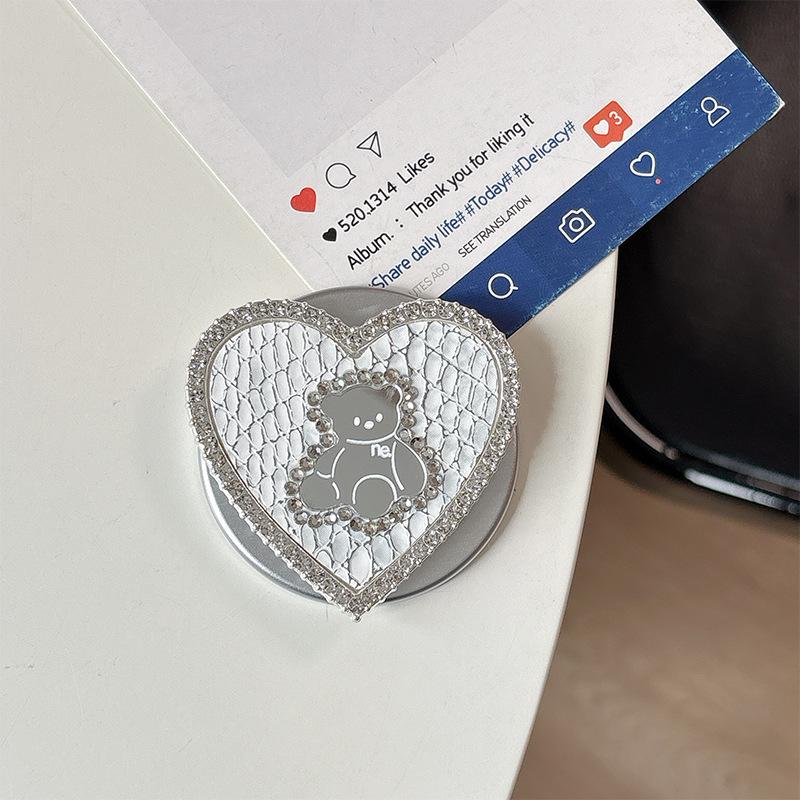 Creative Rhinestone Love Leather Mobile Phone Airbag Bracket Magnetic Suction Advanced Sense Telescopic Girl Niche Ring Buckle