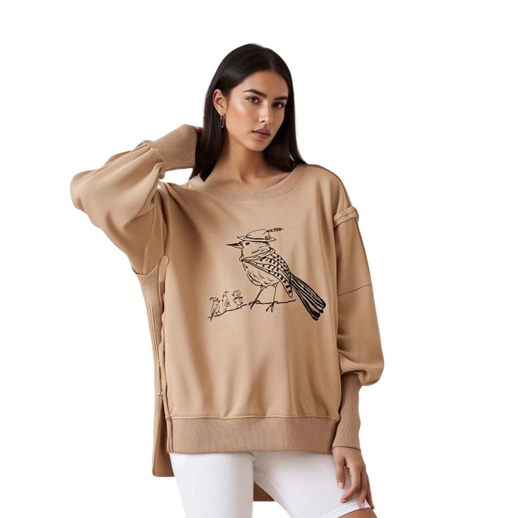Women's Crew Neck Long Sleeve Loose Fit Graphic Sweatshirt Printed Pullover Streetwear Top