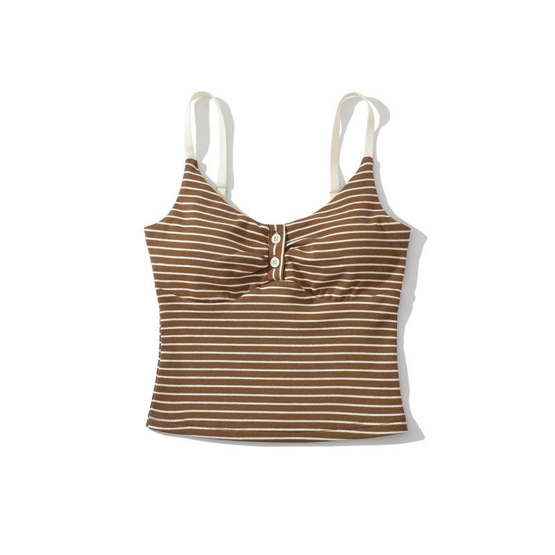 Korean Spicy Girl Striped Camisole: Spring/Summer Slimming Sleeveless Top with Chest Pads in Cotton