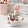 Gentle Color Storage Basket Desktop Basket, Cartoon Plush Bear And Rabbit Rope Decorative Plaid Bow Organizer Shape, Woven for Small Items Jewelry