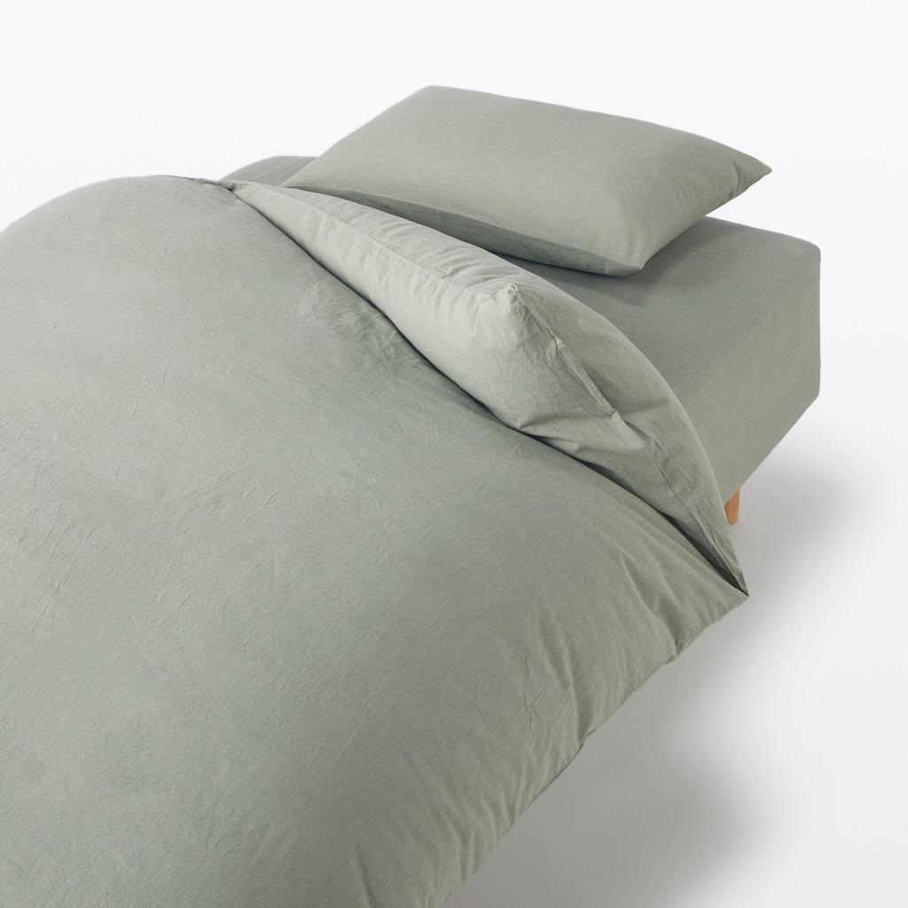 MUJI Washed Fitted 84232978 Sheet, SD, Green,