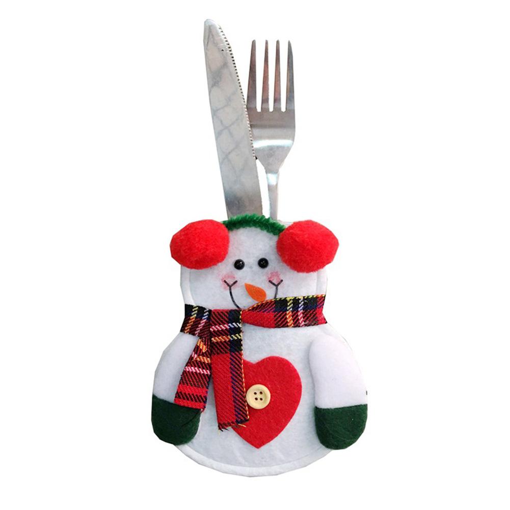 Snowman Knife & Fork Cloth Storage Bag Christmas Household Decoration Furniture(Not Include Knife/ Fork/ Dish)