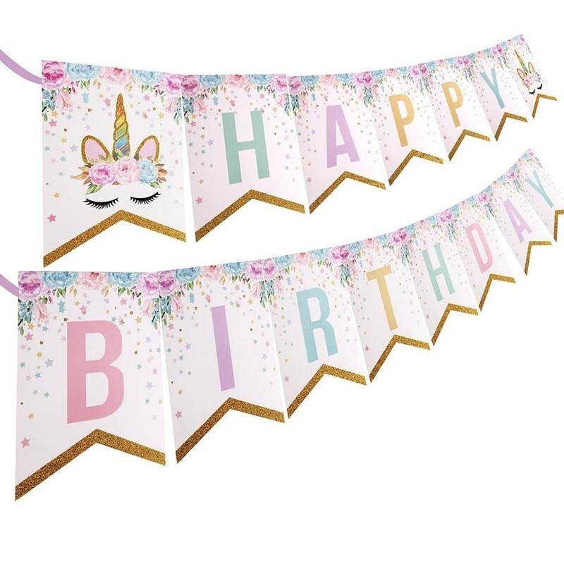 Happy Birthday" Letters Banner Garland Glittering Paper Flag Kids Birthday Party Decor