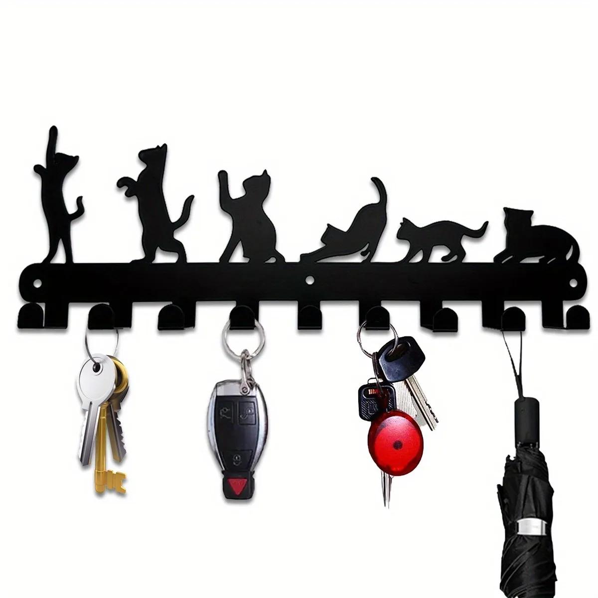 

Black Metal Wall Key Holder 9 Hooks Home Organizer Art Decor Christmas Halloween Gift