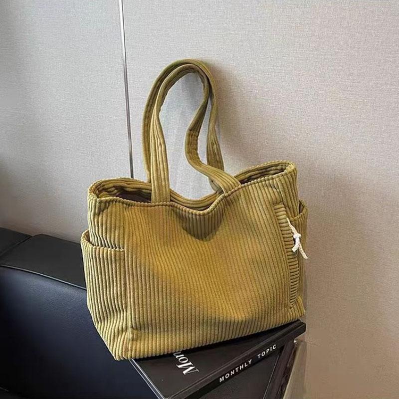 

Travel Master Corduroy Shoulder Bag Handbag with Zipper Multiple Pocket Tote Bag For Women Solid Color Daily Commuter Handbag