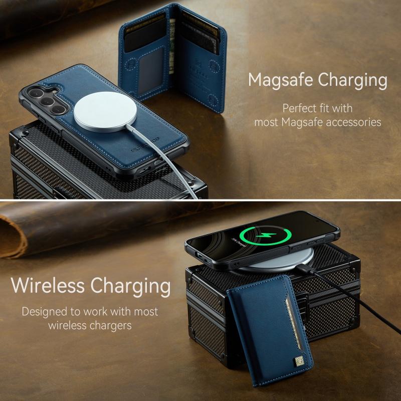 Magnetic Wireless Charging Leather Flip Phone Case for Samsung Galaxy S25 Edge S24 Ultra Plus A56 A36 A26 A16 Wallet Card Cover