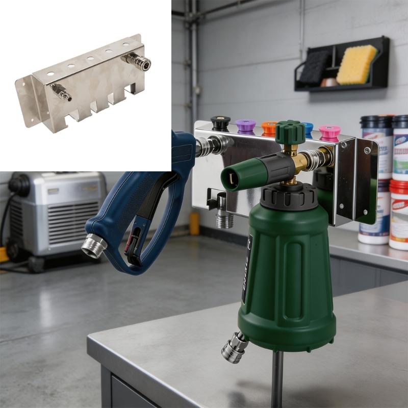 31BC Stainless Steel Pressure Washer Accessory Rack for Wand and Nozzle Storage Wall Mount Design for Garage and Driveway Wash