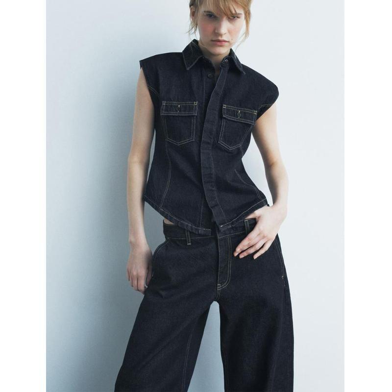 Fall and Winter New Arrival String Decoration Denim Vest 8246266 Balloon Version Mid Waist Denim 8246267