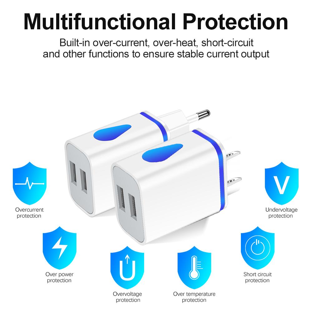2A Dual Port USB Wall Charger for Samsung Xiaomi Output Travel Plug Power Adapter Compatible for Phone