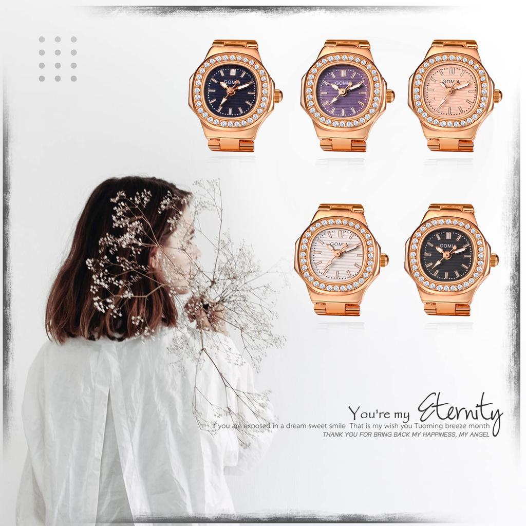 Ring Watch Women's Cute Fashion Analog Sparkle Free Size Waterproof Ring Watch Simple Rose Gold Ladies Fashion Ring Girlfriend Birthday Christmas