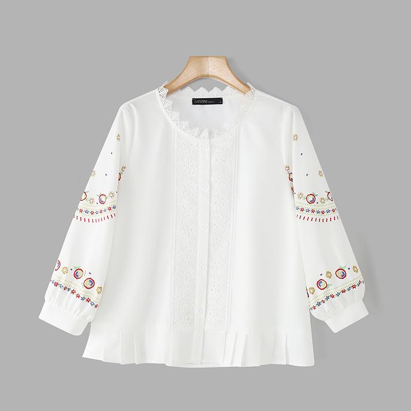 

ZANZEA Женская повседневная блузка с кружевной вставкой, круглым вырезом и рукавами 3/4, свободного кроя с принтом 5XL