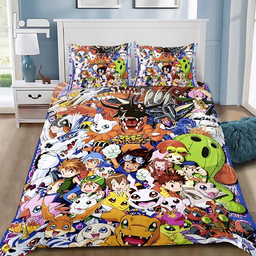 Cartoon Cover Pillowcase Bedding Set  D-DigimonS Greymons Adult Boy Girl Bedroom Decoration Children Single Double Large Size