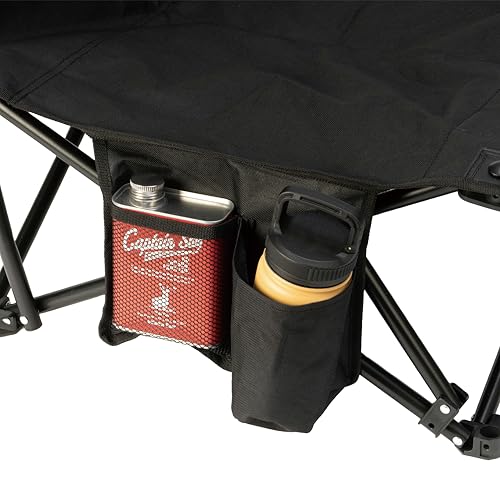 Captain Stag (CAPTAIN STAG) Outdoor Chair, Wide Cross-legged Chair with Side Pockets and Storage Bag, Black, Gracia UC-1906