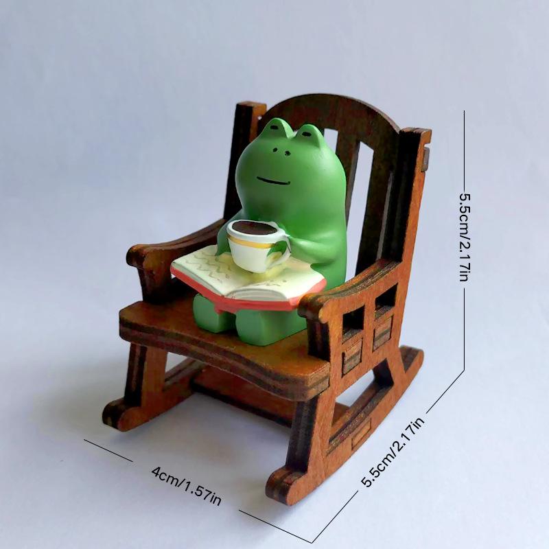 Japanese Resin Small Frog Rocking Chair, Cute Healing Ornament For Table & Shelf, For Room, Office, Car Interior & Desktop Decoration