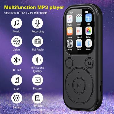 MP3 MP4 Player portátil Bluetooth 5.4 Music Player Mini alto-falante Suporte Rádio FM Gravador de voz E-book