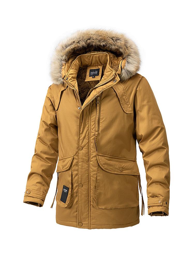 

Зимнее пальто мужское трендовое утолщенное средней длины хлопковое пальто мужская одежда плюс 4XL жёлтый