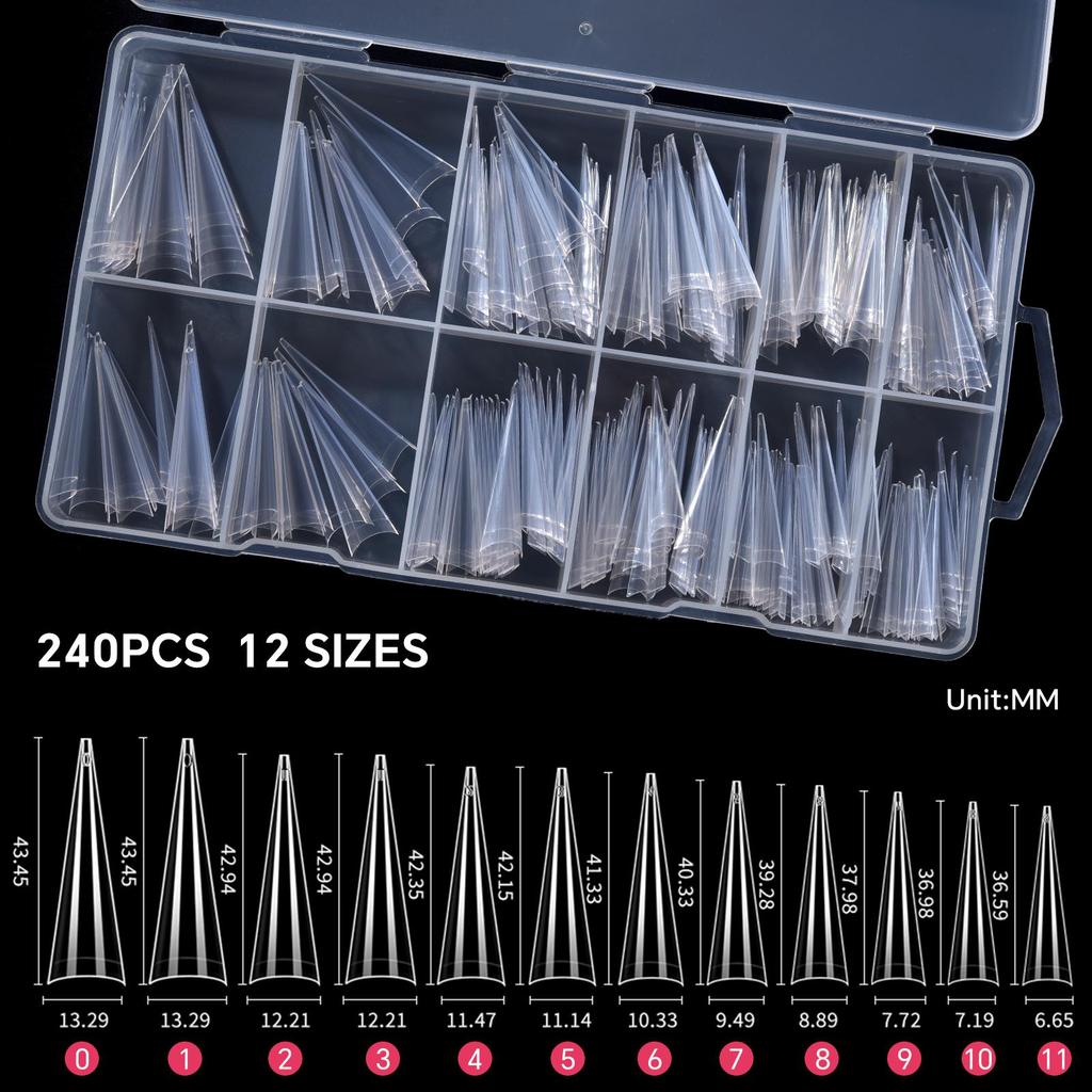 240PCS/Box False Nail Tips Square Straight Extra Long Half Cover Nails Clear/Natural Acrylic Fake Nails Extension Manicure Salon