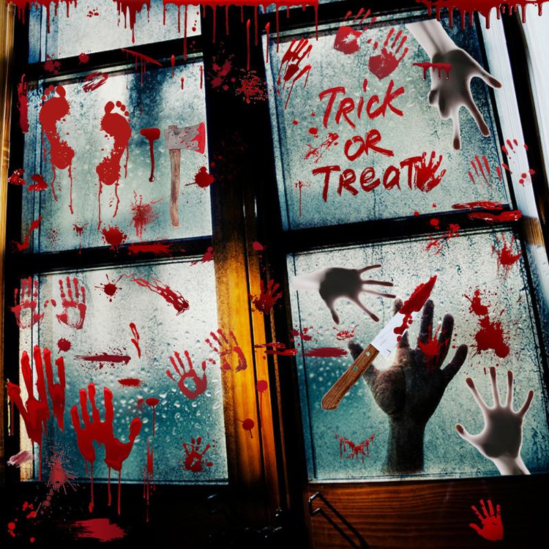Halloween Decoration Bloody Handprints Footprints Pattern Wall  Stickers