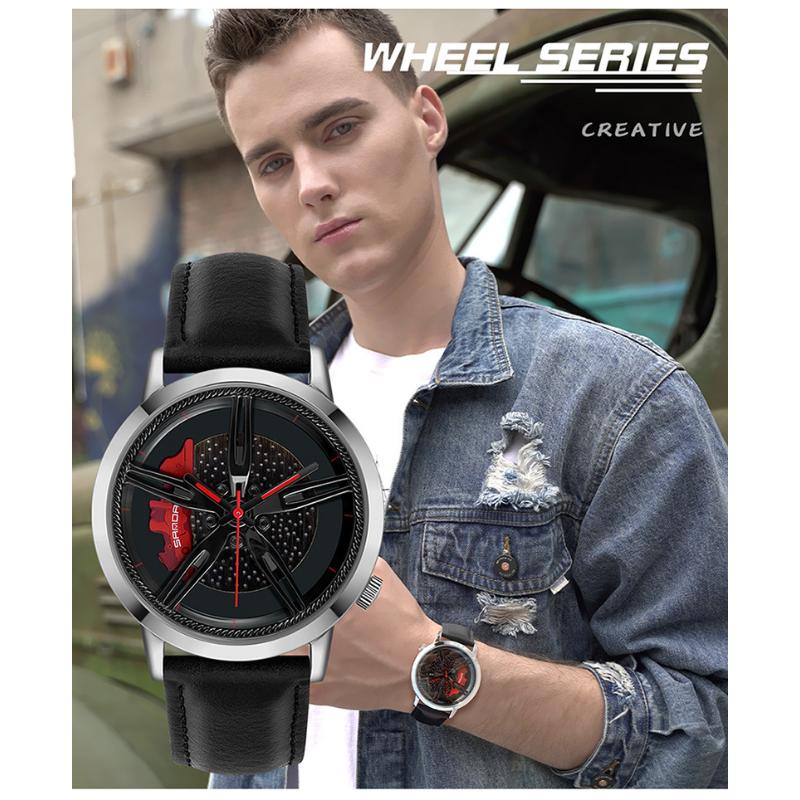 SANDA Modetrend Hohlzifferblatt Herrenuhr Schüler Auto Rad Wasserdicht Konzept Kreative Uhr