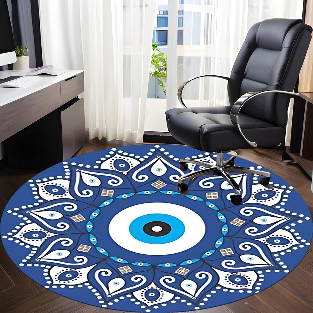 1pc Evil Eye Mandala Office Round Area Rug,  Mat Suitable For Office, Under Office Chairs Bedroom Living Room Home Decor, Room Deco