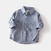 Boys' Striped Shirt Spring and Autumn Children's Clothing Baby Boy Casual Embroidered Long-Sleeved Shirt Children's Collared Shirt Top