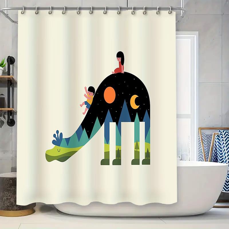 

Cute Dinosaur Shower Curtain Forest Animals Kids Bathroom Decor Nature Backdrop Washable Waterproof Nursery Wall Hanging W60H190(CM)-1 Pcs