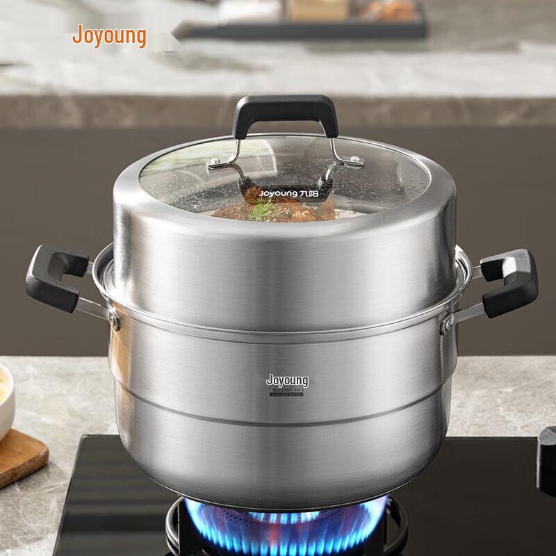 Joyoung 304 Stainless Steel Double-Layer Steamer Pot with High Arch Lid, 28cm