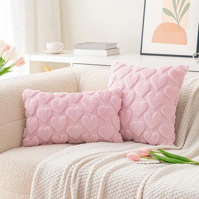 Valentine's Day Cushion Cover Fuzzy Love Heart Throw Pillow Cover Plush Pillow Case with Hidden Zipper for Sofa Bedroom Living Room Decor