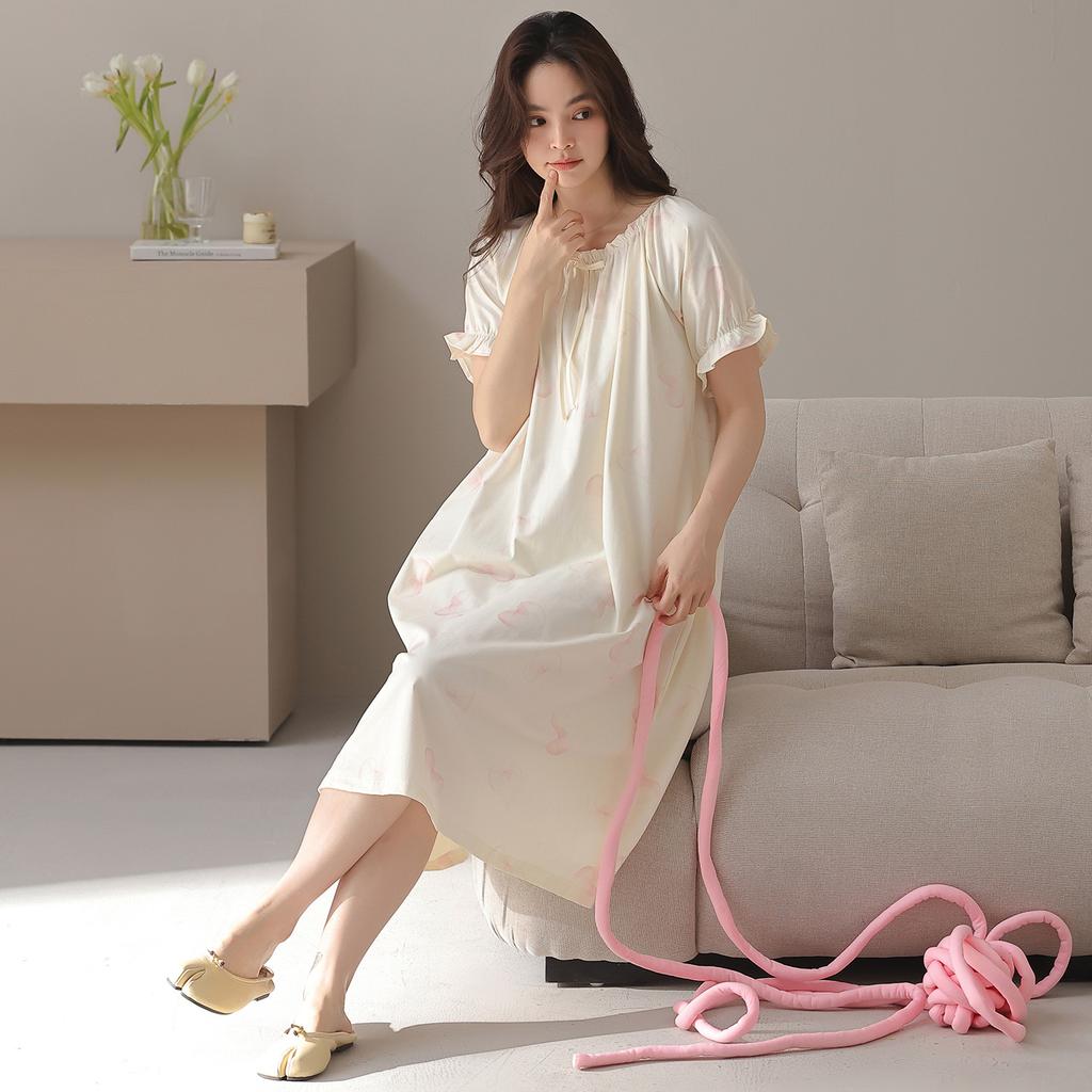 Modal Cotton Unique Beautiful Nightdress Women's Summer Short-sleeved Pajamas Dress Women Can Wear Loungewear