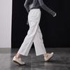 SOFSIL Women's High-Waisted Linen Wide-Leg Cropped Pants