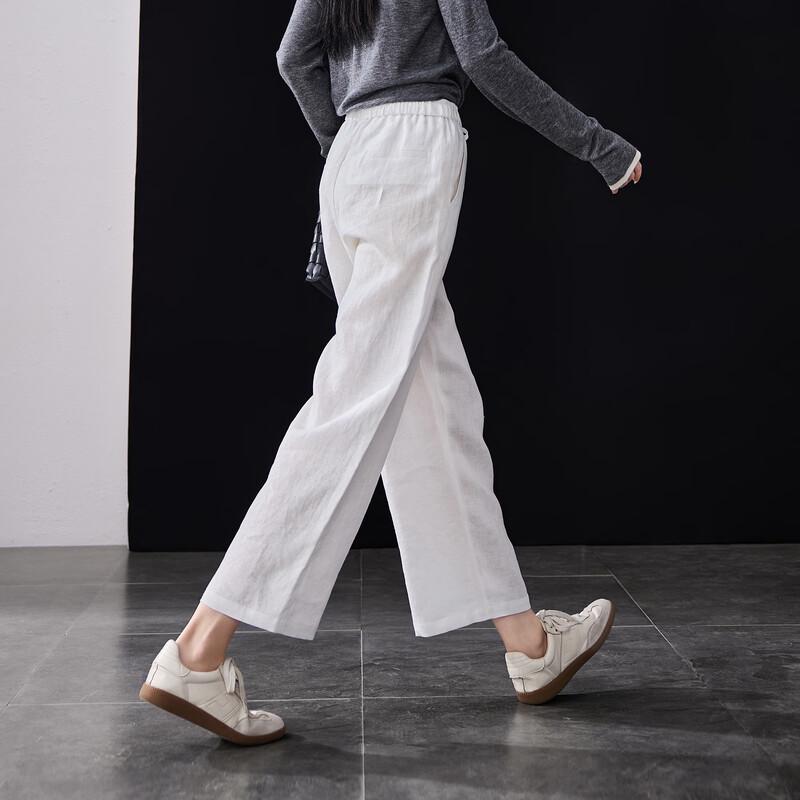 SOFSIL Women's High-Waisted Linen Wide-Leg Cropped Pants
