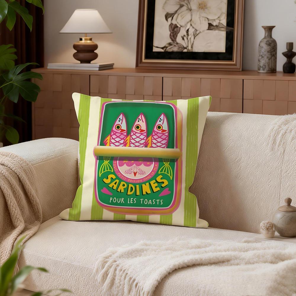 Cartoon Sardine Can Cute Cushion Cover Cushion Cover Set 4Pcs 50X50 45X45 40X40 Pillowcase Decorative Sofa Home Decor