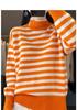 Korean Style Women's Striped Color-Block High Neck Knit Pullover Sweater